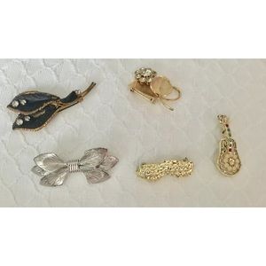 Lot Of Five Vintage Brooches Pins Beautiful